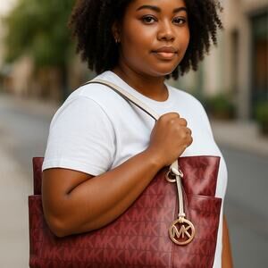 Michael Michael Kors Jet Set East West Tote Signature PVC Leather Gold Hardware